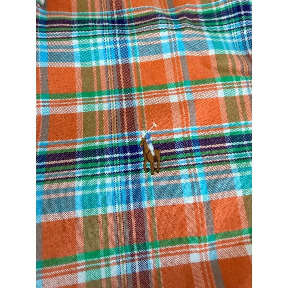 Polo Ralph Lauren Mens Orange Teal Plaid Button Down Shirt L‎ Cotton Long Sleeve